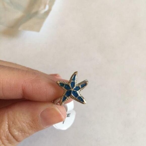 New Blue Fire Opal Starfish Ring Silver - Picture 8 of 8